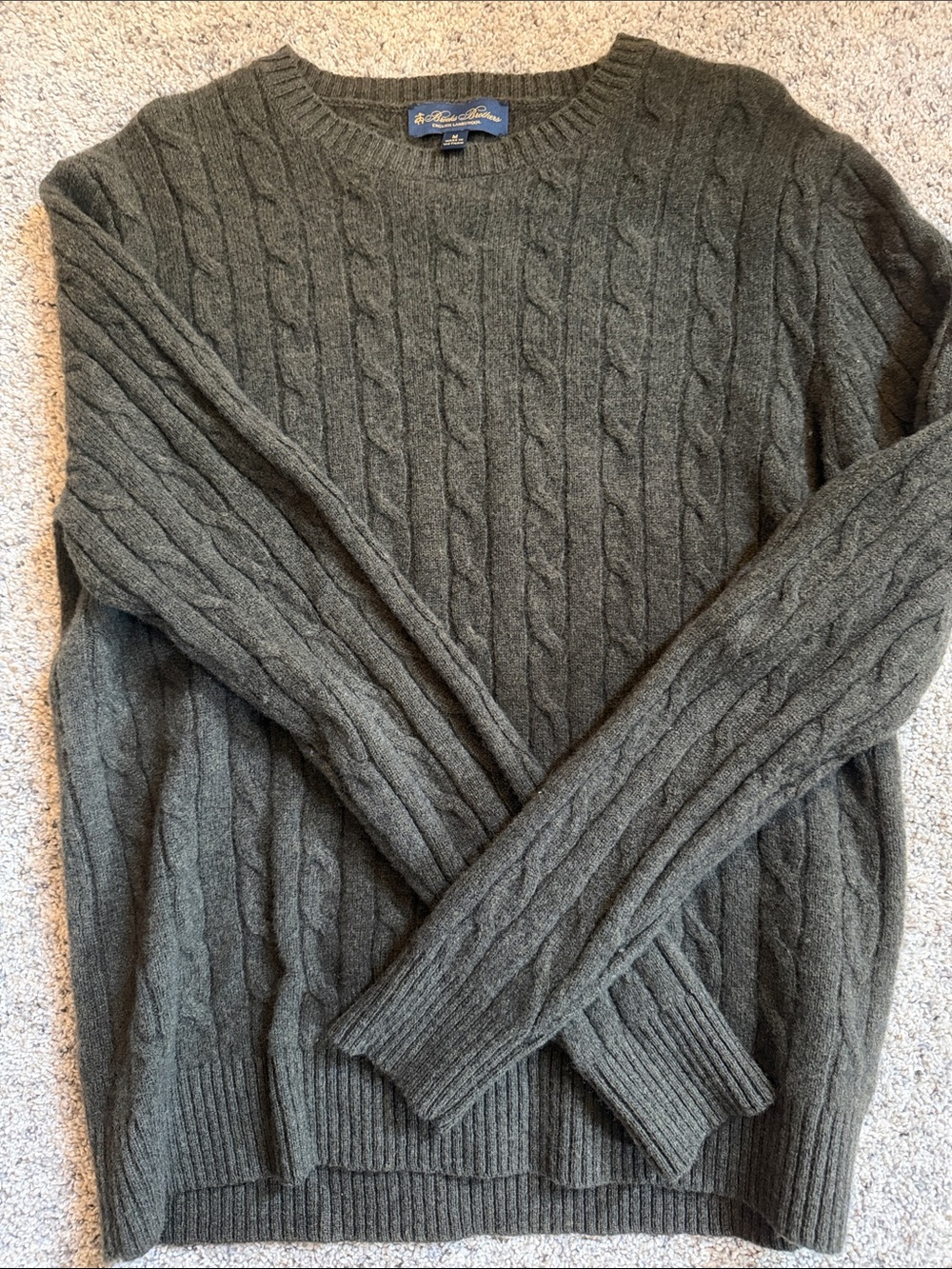 Brooks Brothers Olive Green Cable Knit Crewneck Sweater